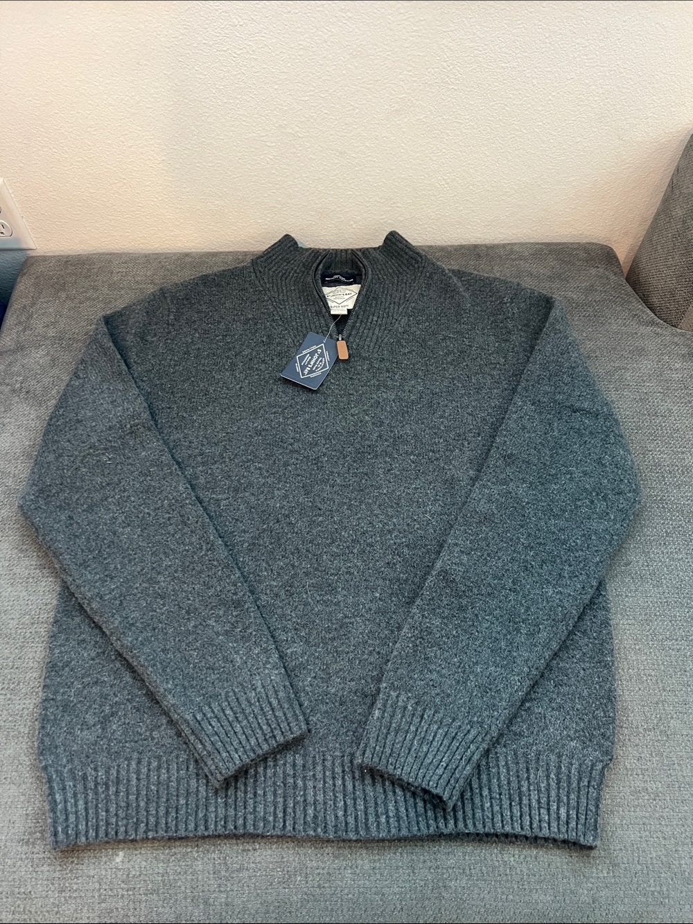 St. John's Bay Men's Dark Heather Gray Zip Mock-Neck Sweater